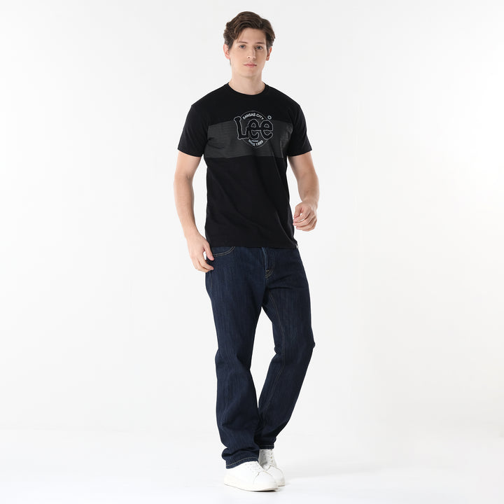 Lee Men's Missed Lycra Round Neck T-shirt With High Density Logo Print