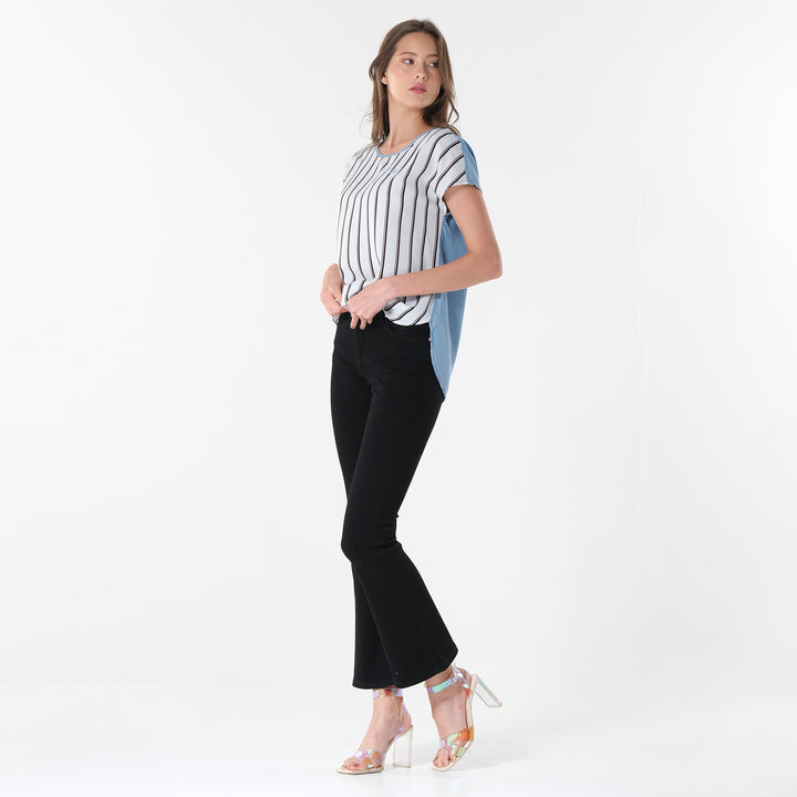 LEE LADIES STRIPES BLOUSE WITH  COMBI. CHAMBRAY