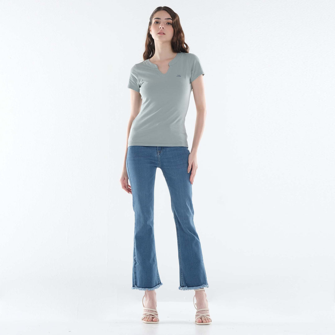 LEE LADIES U-NECKLINE WITH MANDARIN COLLAR TEE