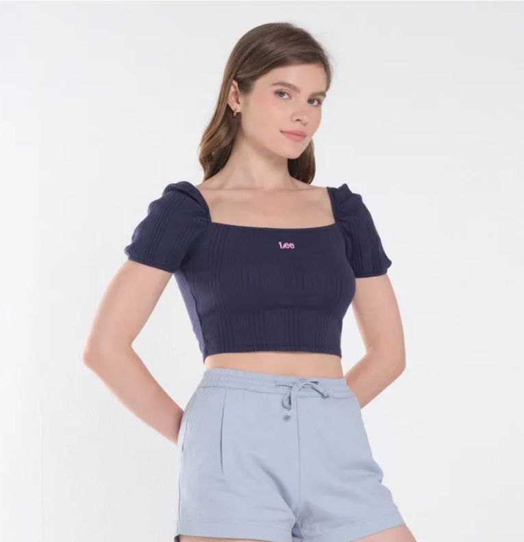 LEE LADIES PUFF SLEEVE SEXY CROP TOP WITH EMROIDERED LOGO