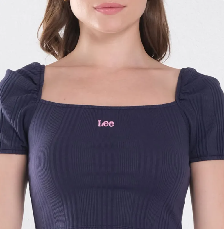 LEE LADIES PUFF SLEEVE SEXY CROP TOP WITH EMROIDERED LOGO