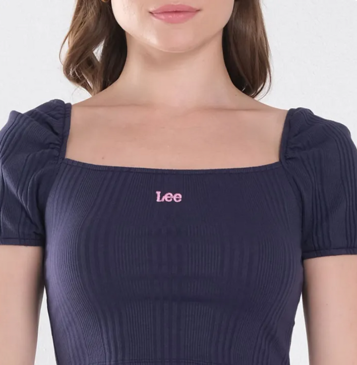 LEE LADIES PUFF SLEEVE SEXY CROP TOP WITH EMROIDERED LOGO