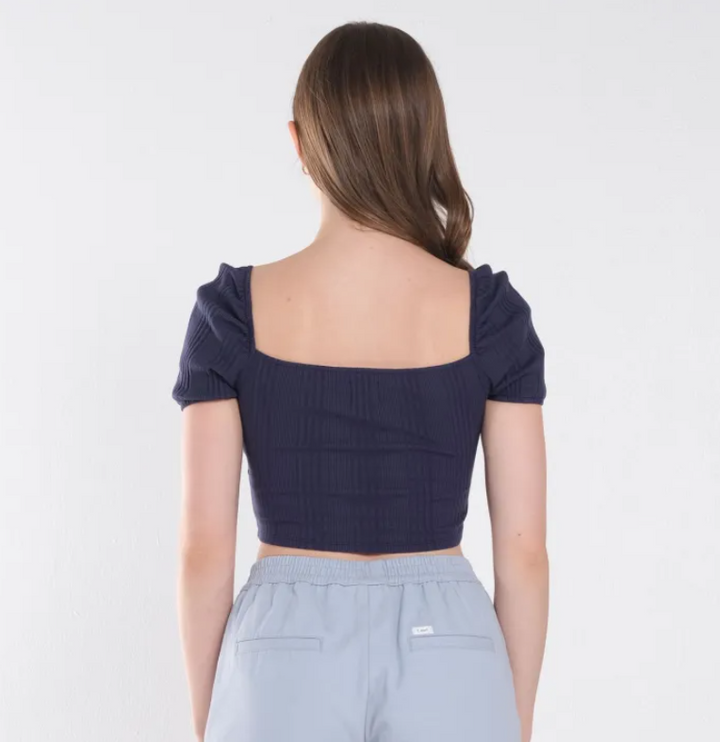 LEE LADIES PUFF SLEEVE SEXY CROP TOP WITH EMROIDERED LOGO