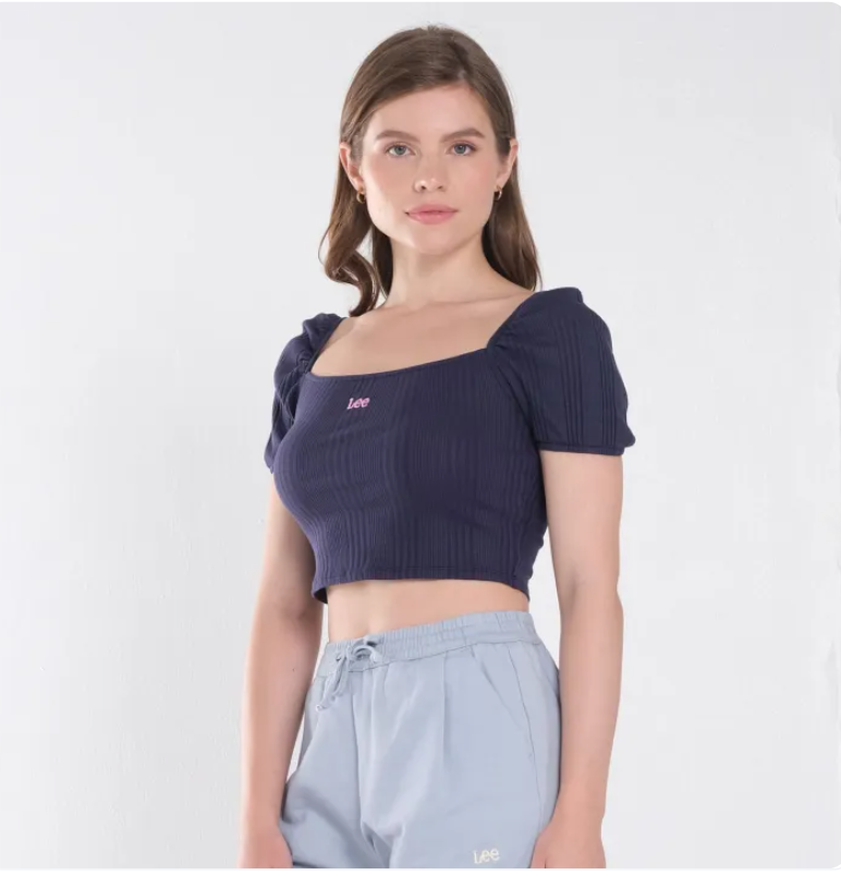 LEE LADIES PUFF SLEEVE SEXY CROP TOP WITH EMROIDERED LOGO