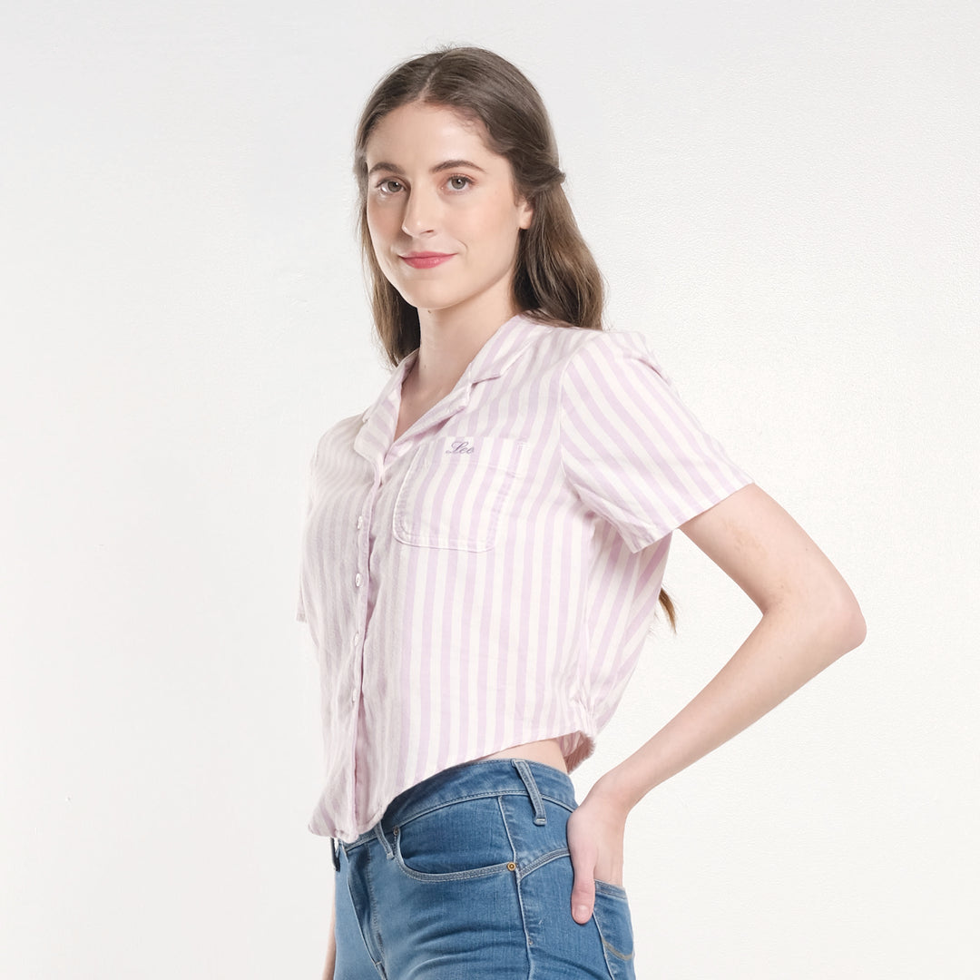 WOMENS MODIFIED WOVEN CROPTOP POLO IN VIOLET