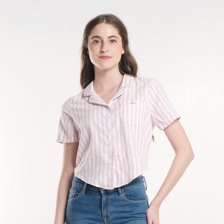 WOMENS MODIFIED WOVEN CROPTOP POLO IN VIOLET