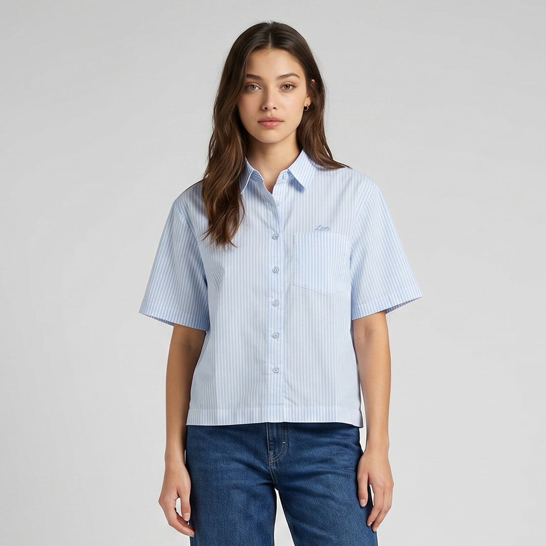 LEE LADIES STRIPES LOOSE BUTTON DOWN POLO