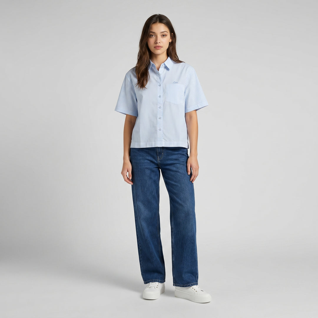LEE LADIES STRIPES LOOSE BUTTON DOWN POLO