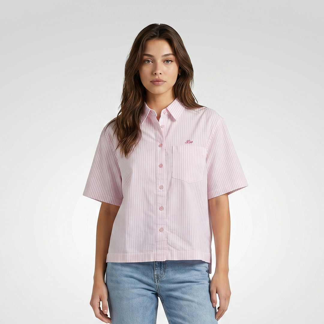 LEE LADIES STRIPES LOOSE BUTTON DOWN POLO