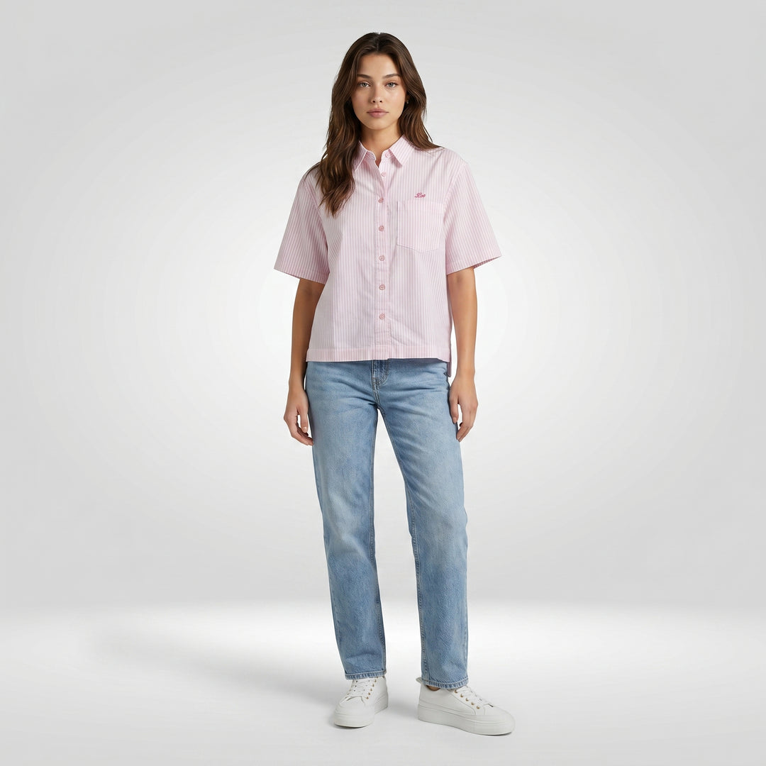 LEE LADIES STRIPES LOOSE BUTTON DOWN POLO
