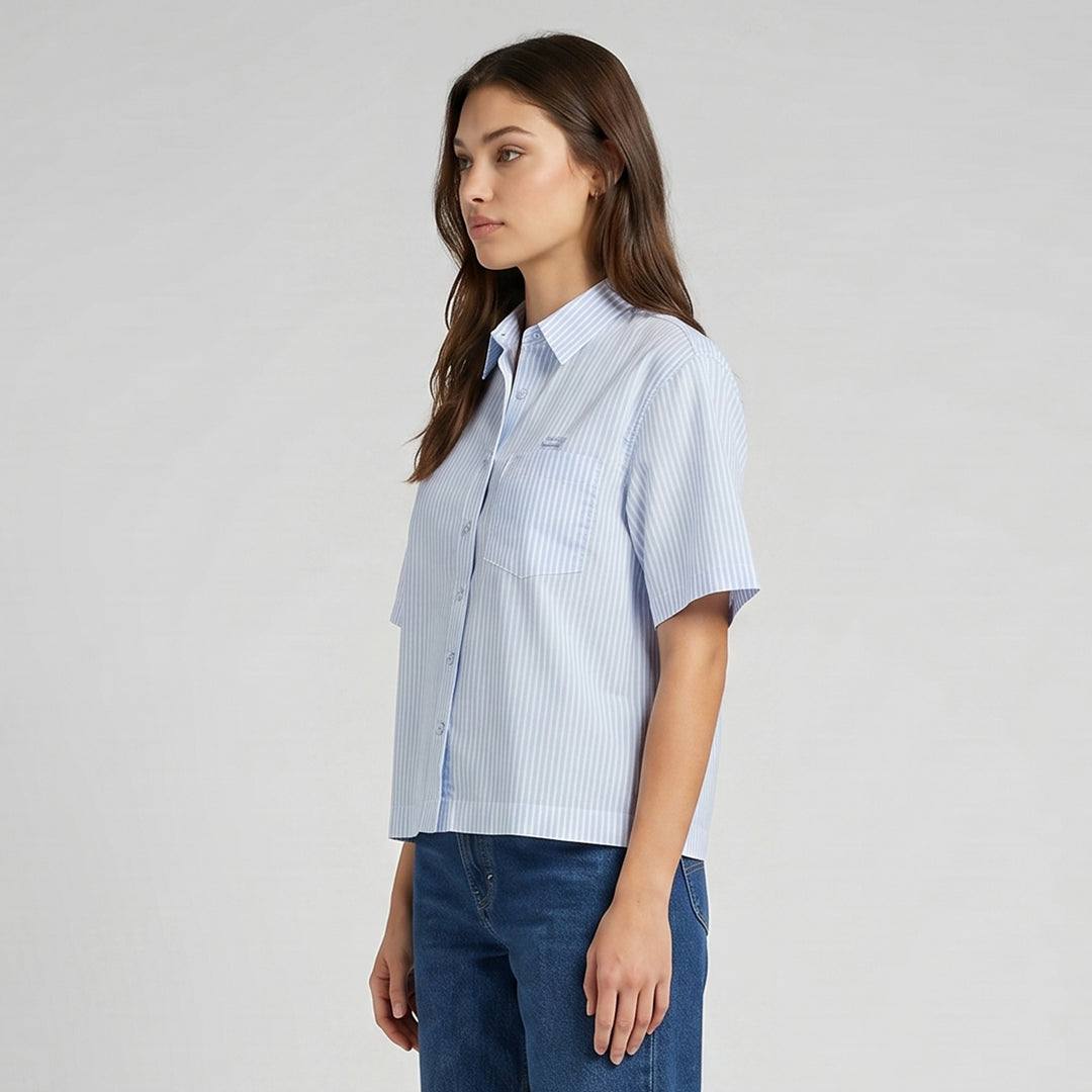 LEE LADIES STRIPES LOOSE BUTTON DOWN POLO