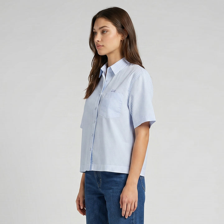 LEE LADIES STRIPES LOOSE BUTTON DOWN POLO