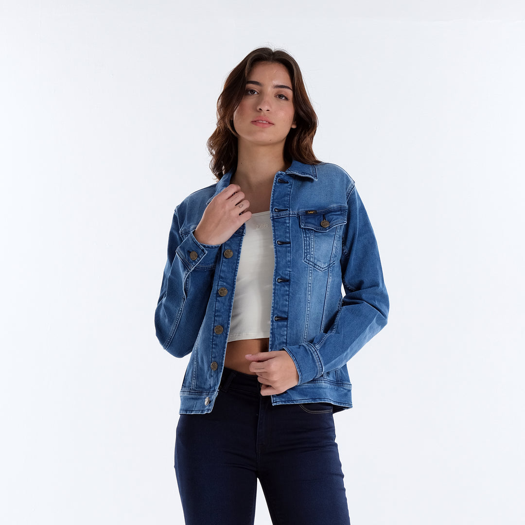 WOMENS DENIM JACKET IN MID BLUE