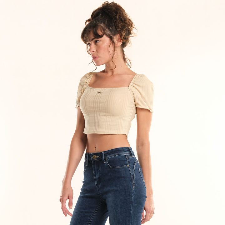 LEE LADIES PUFF SLEEVE SEXY CROP TOP WITH EMROIDERED LOGO