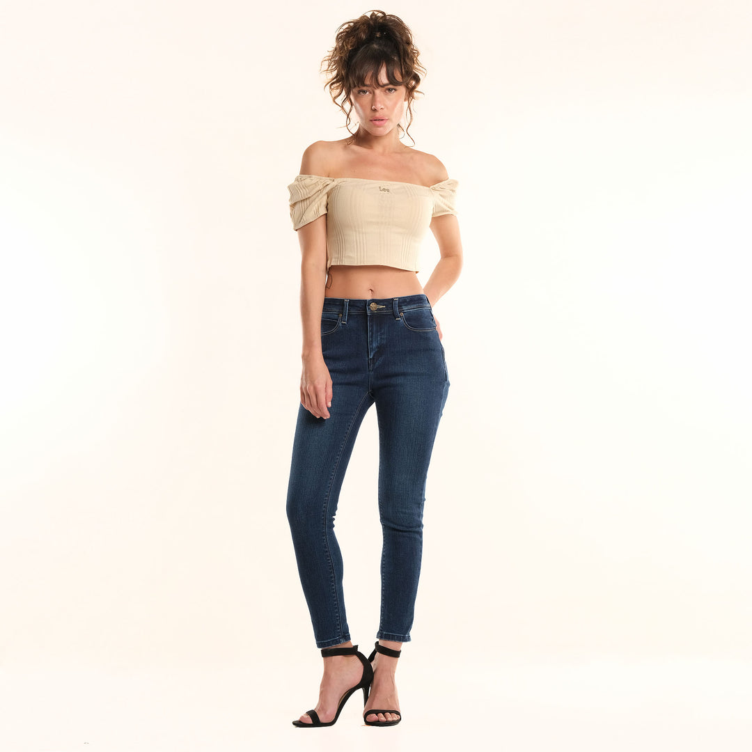 LEE LADIES PUFF SLEEVE SEXY CROP TOP WITH EMROIDERED LOGO