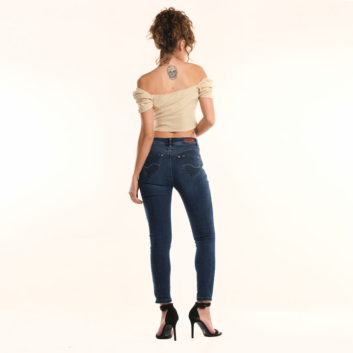 LEE LADIES PUFF SLEEVE SEXY CROP TOP WITH EMROIDERED LOGO