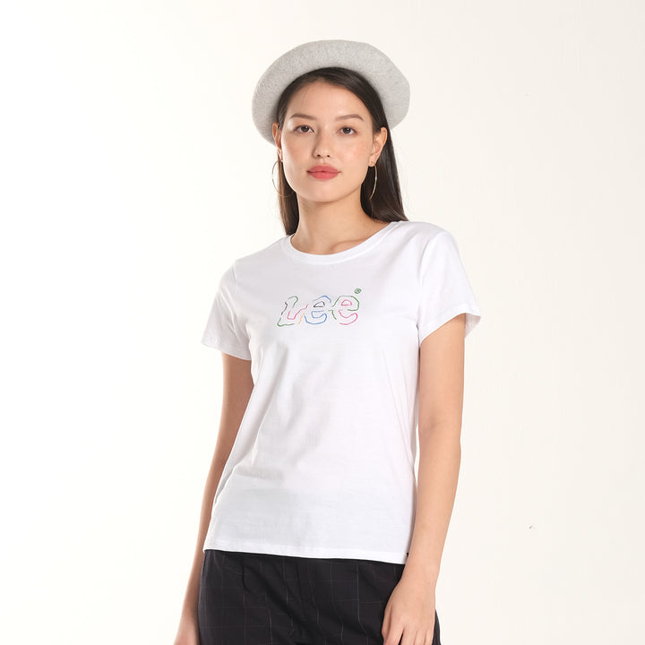 WOMENS MULTI-COLORED OUTLINE LOGO TEE