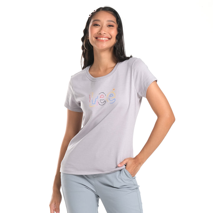 WOMENS MULTI-COLORED OUTLINE LOGO TEE