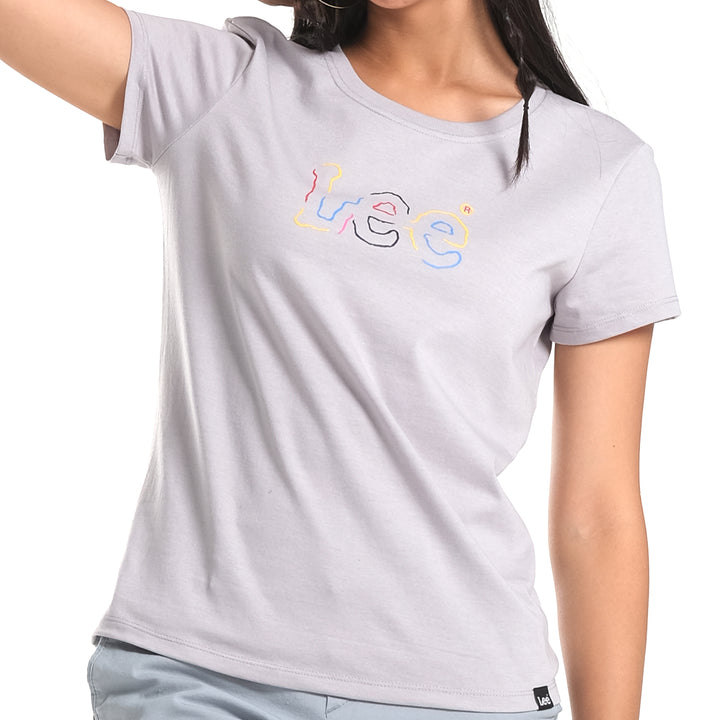 WOMENS MULTI-COLORED OUTLINE LOGO TEE