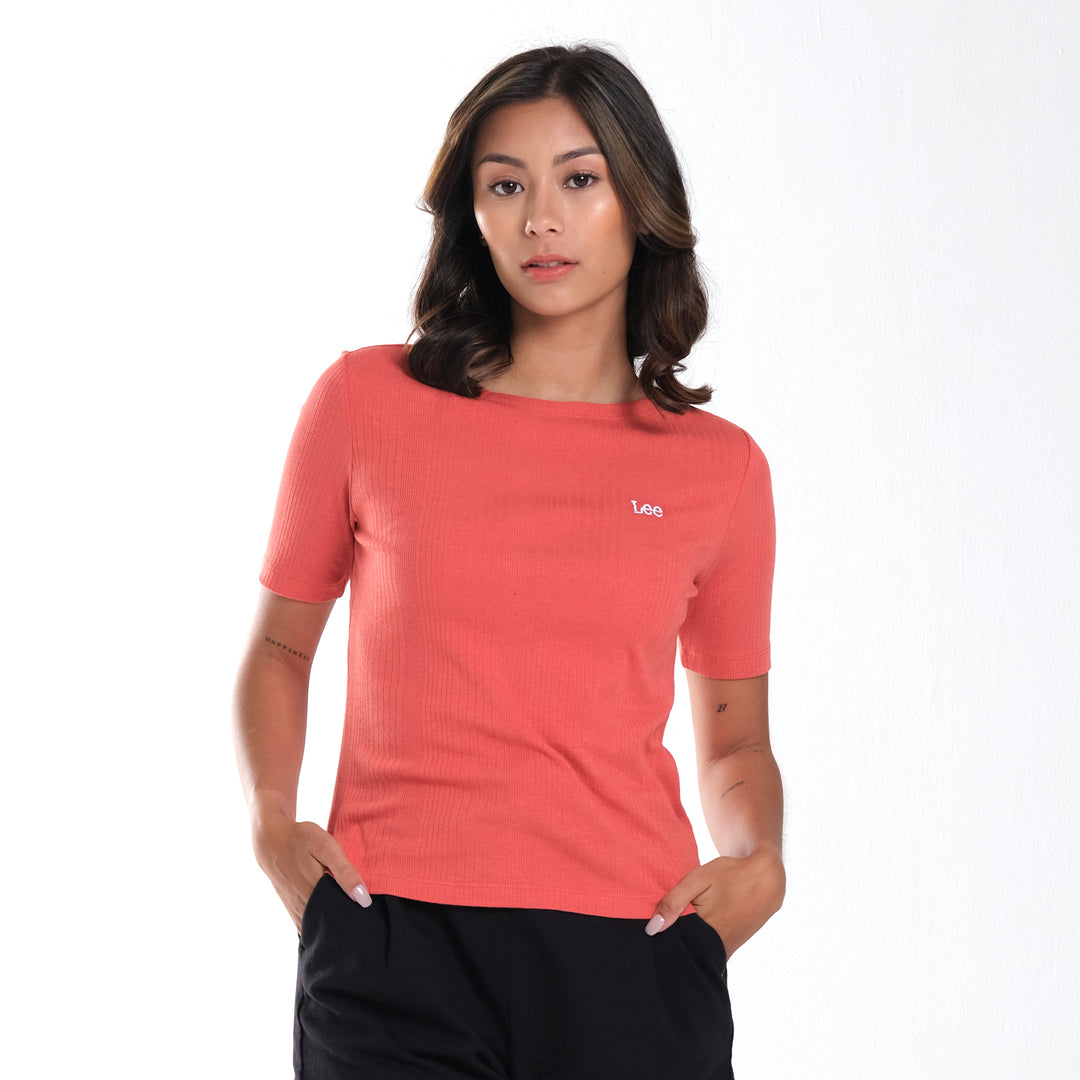WOMENS RIBBED-KNIT BOATNECK TEE