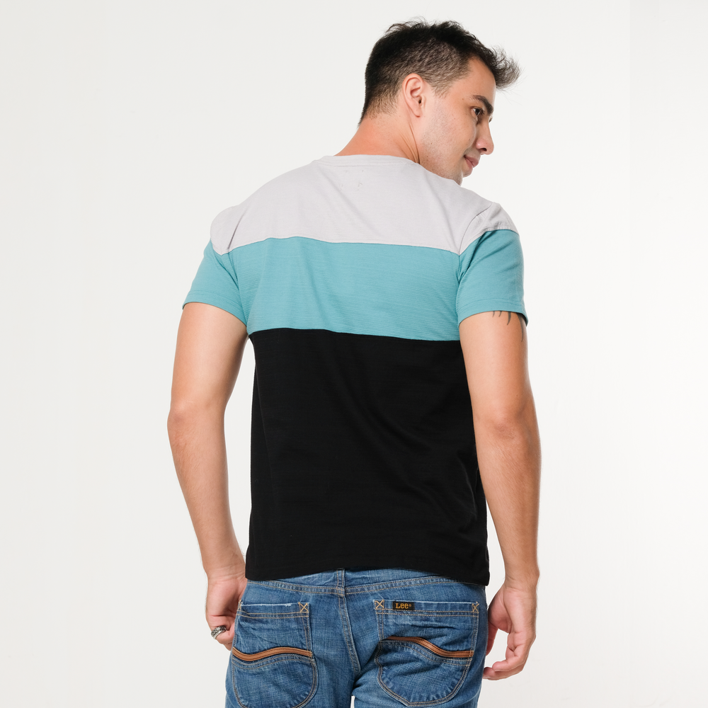 MENS CUT & SEW COLOR BLOCK TEE WITH IN TEAL